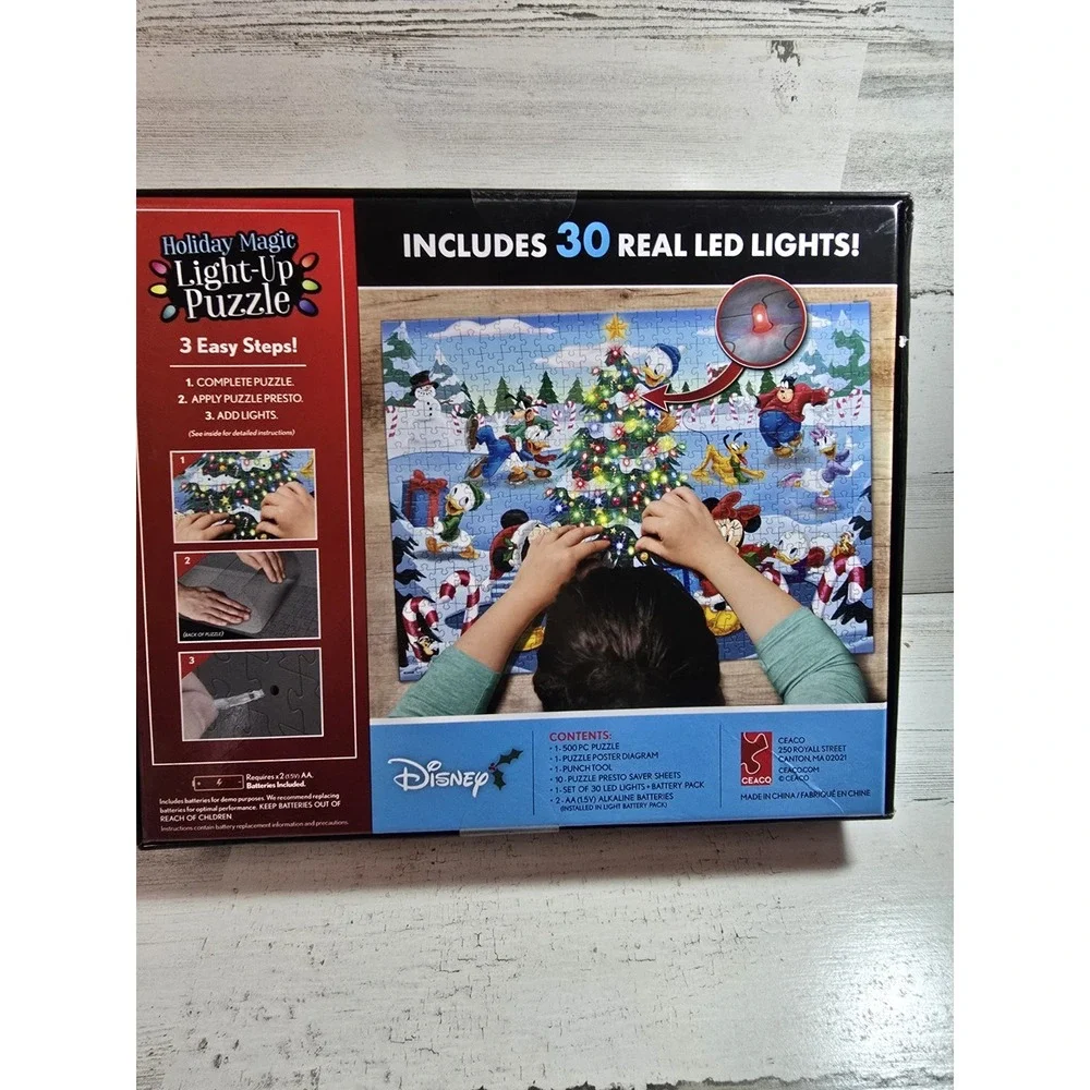 Disney Holiday Magic Light-Up Jigsaw Puzzle Ceaco 500 Piece Mickey Christmas LED